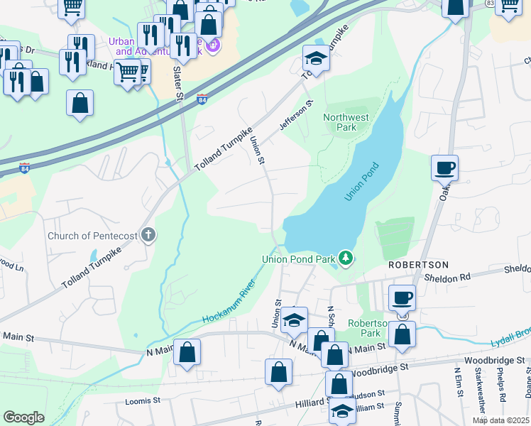 map of restaurants, bars, coffee shops, grocery stores, and more near 11 Rossetto Drive in Manchester