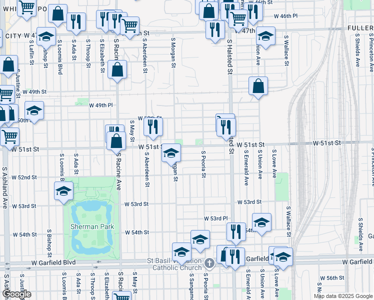 map of restaurants, bars, coffee shops, grocery stores, and more near in Chicago