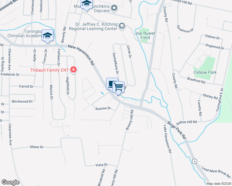 map of restaurants, bars, coffee shops, grocery stores, and more near 819 New Harwinton Road in Torrington