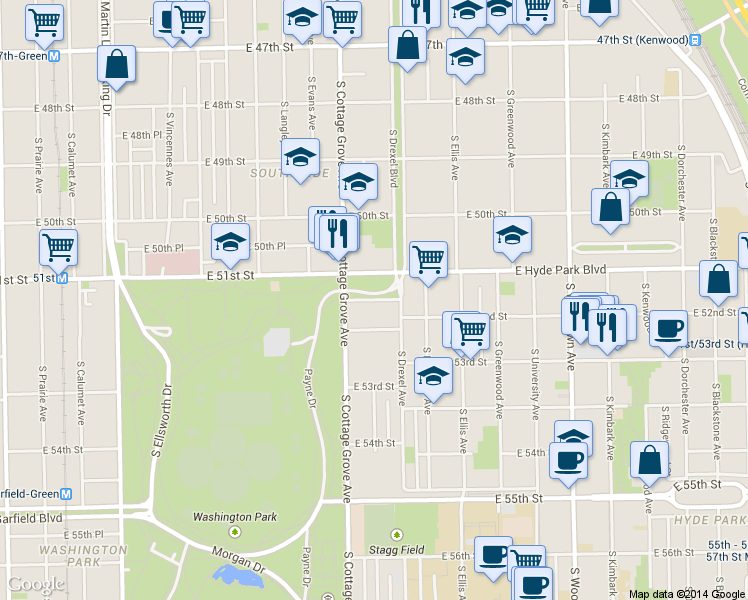 map of restaurants, bars, coffee shops, grocery stores, and more near in Chicago