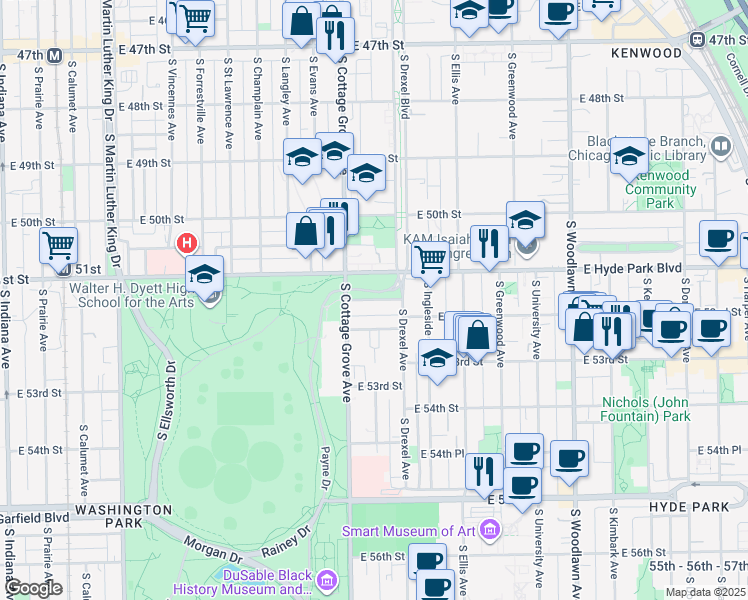 map of restaurants, bars, coffee shops, grocery stores, and more near in Chicago