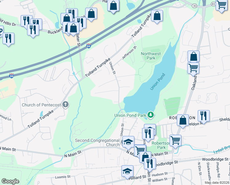 map of restaurants, bars, coffee shops, grocery stores, and more near 11 Rossetto Drive in Manchester