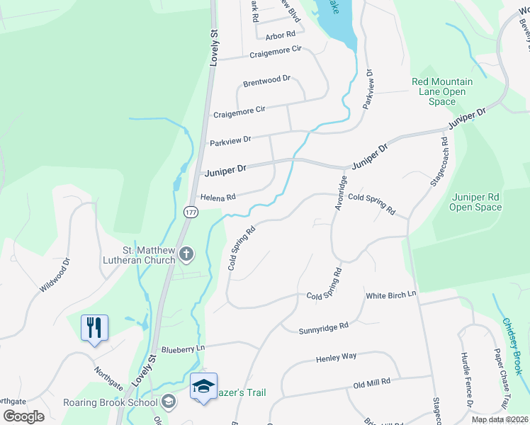 map of restaurants, bars, coffee shops, grocery stores, and more near 96 Cold Spring Road in Avon