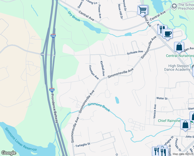 map of restaurants, bars, coffee shops, grocery stores, and more near 246 Fountain Avenue in Johnston