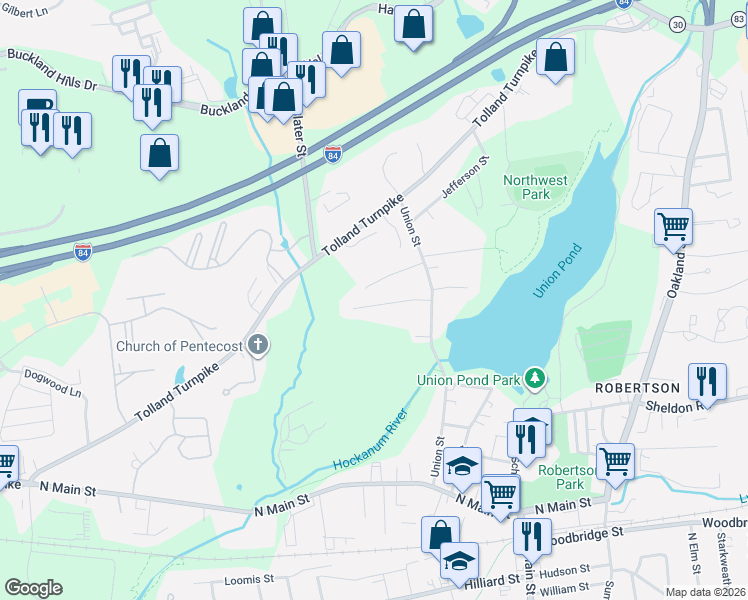 map of restaurants, bars, coffee shops, grocery stores, and more near 53 Rossetto Drive in Manchester