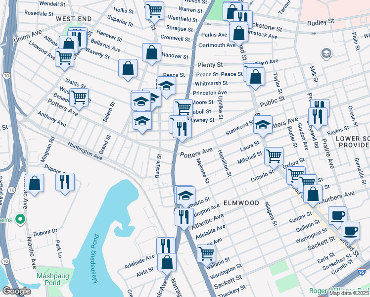 map of restaurants, bars, coffee shops, grocery stores, and more near 716 Public Street in Providence