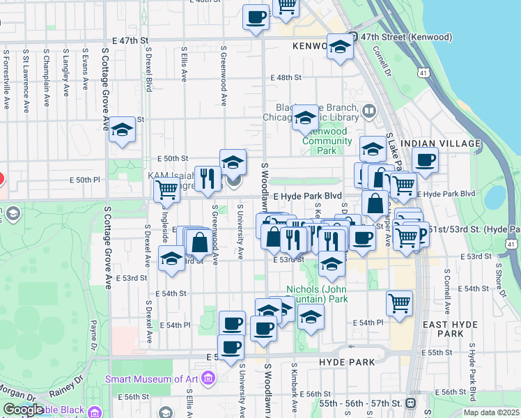 map of restaurants, bars, coffee shops, grocery stores, and more near in Chicago
