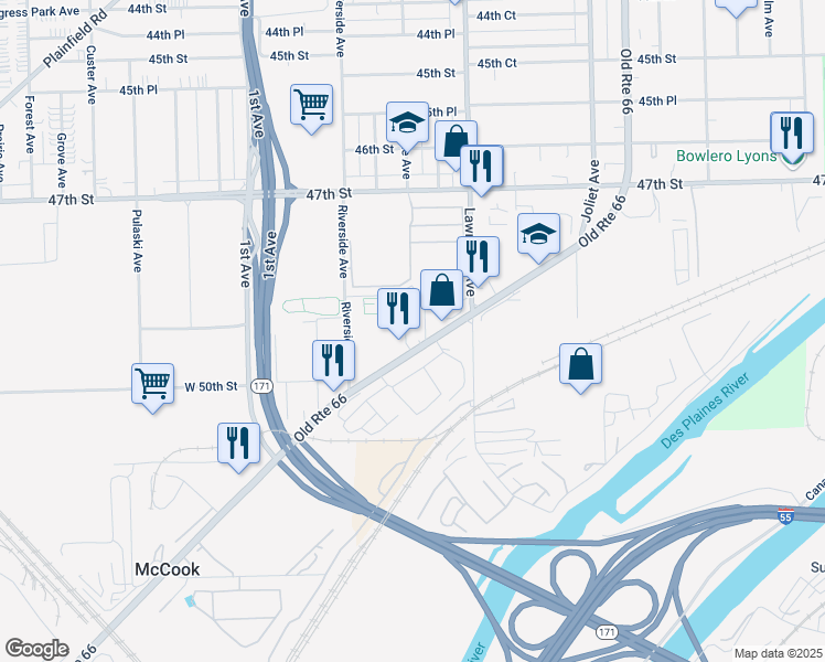 map of restaurants, bars, coffee shops, grocery stores, and more near 4904 Grand Avenue in McCook