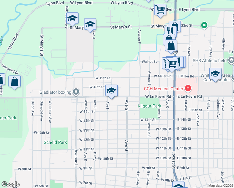 map of restaurants, bars, coffee shops, grocery stores, and more near 802 West Le Fevre Road in Sterling