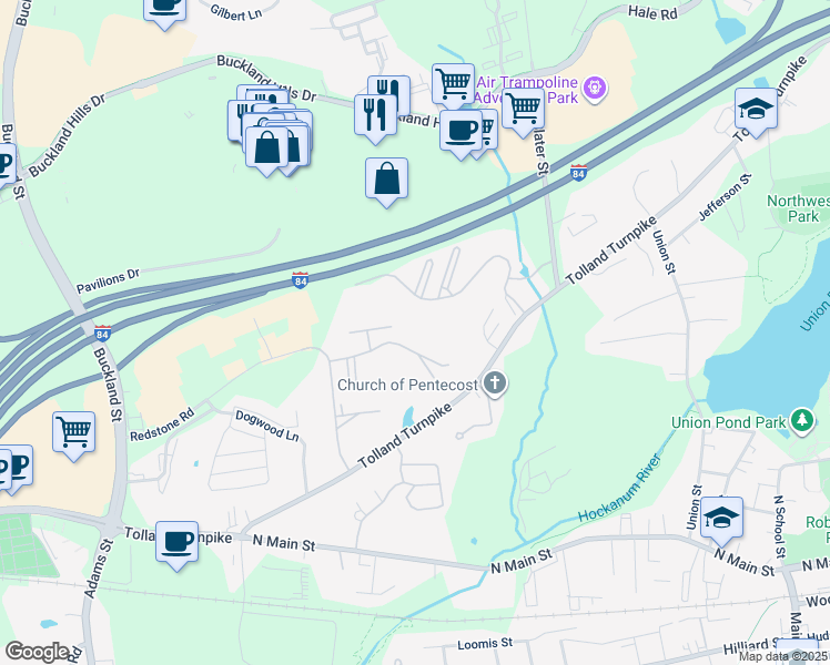 map of restaurants, bars, coffee shops, grocery stores, and more near 1100 Brookside Court in Manchester