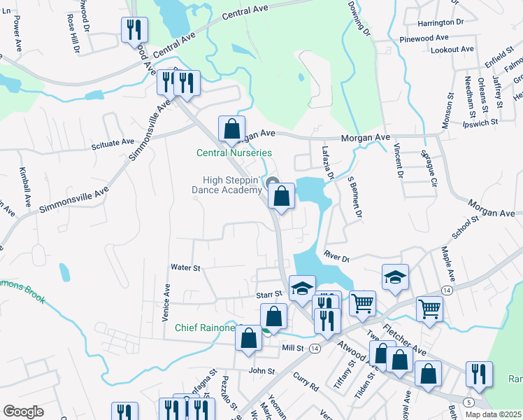 map of restaurants, bars, coffee shops, grocery stores, and more near 1074 Atwood Avenue in Johnston