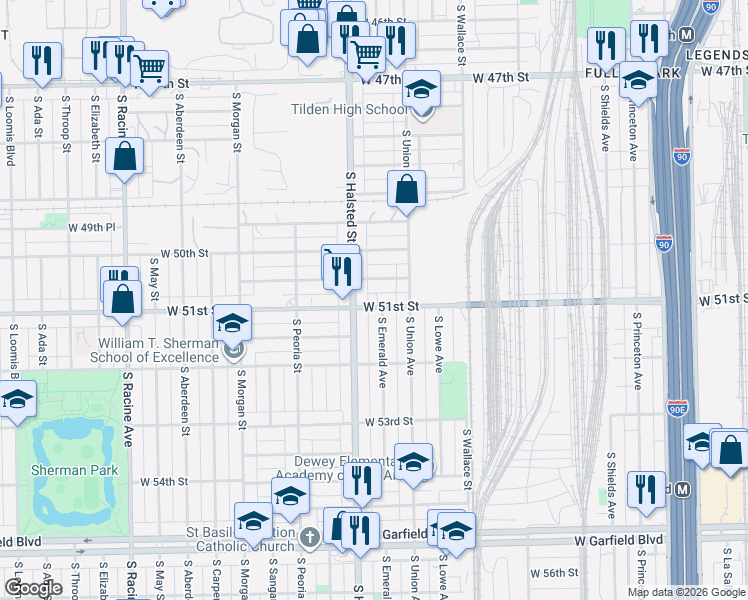 map of restaurants, bars, coffee shops, grocery stores, and more near in Chicago