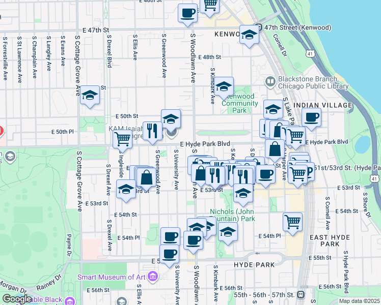 map of restaurants, bars, coffee shops, grocery stores, and more near in Chicago