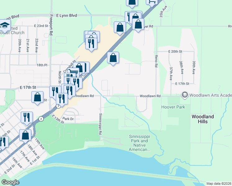 map of restaurants, bars, coffee shops, grocery stores, and more near 3006 Woodlawn Road in Sterling
