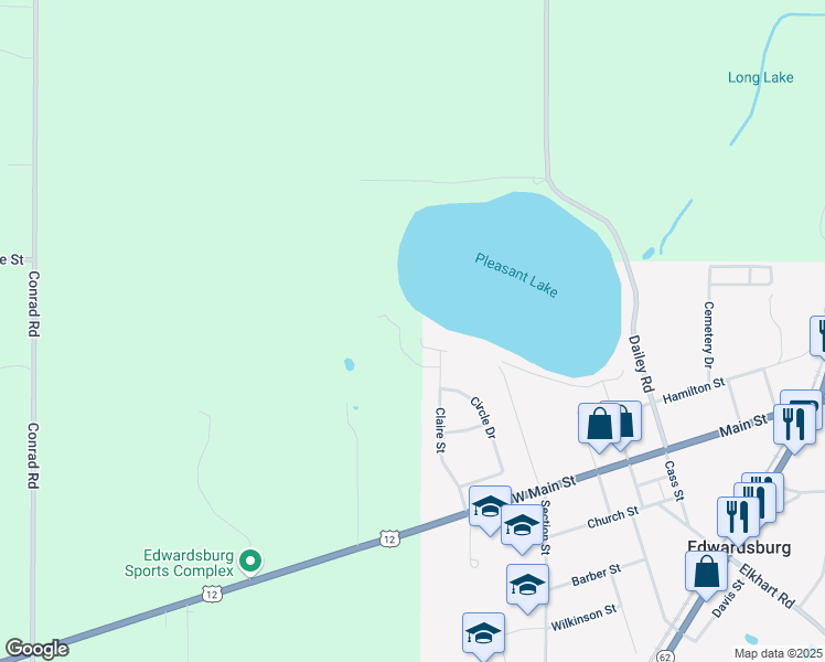 map of restaurants, bars, coffee shops, grocery stores, and more near 27268 Edgewater Drive in Edwardsburg