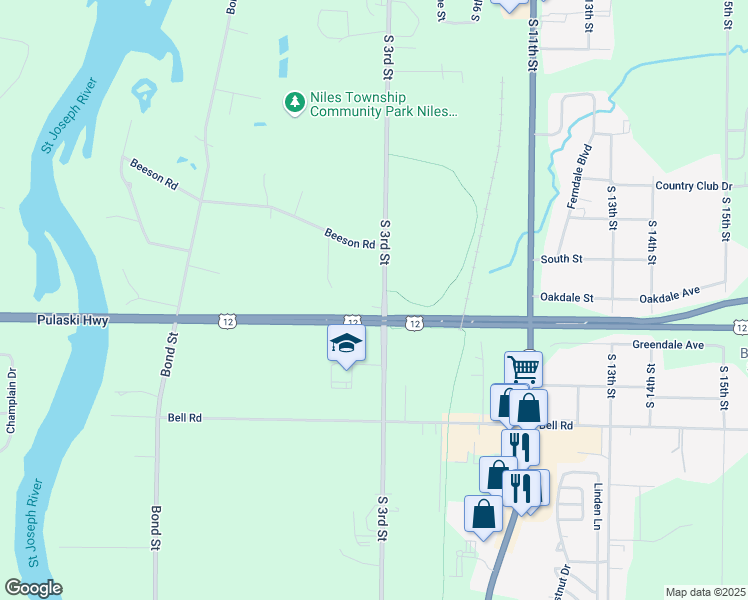 map of restaurants, bars, coffee shops, grocery stores, and more near 1730 South 3rd Street in Niles