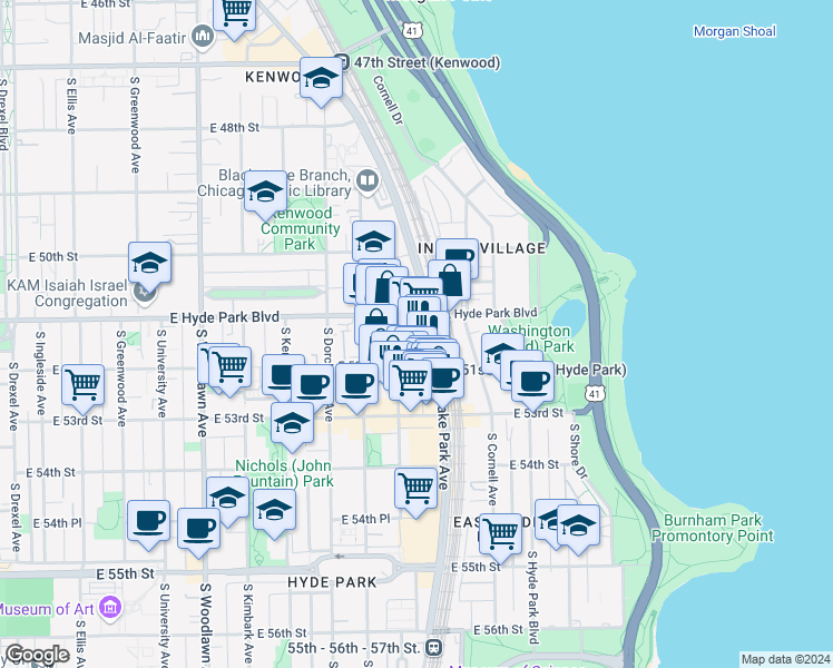 map of restaurants, bars, coffee shops, grocery stores, and more near in Chicago