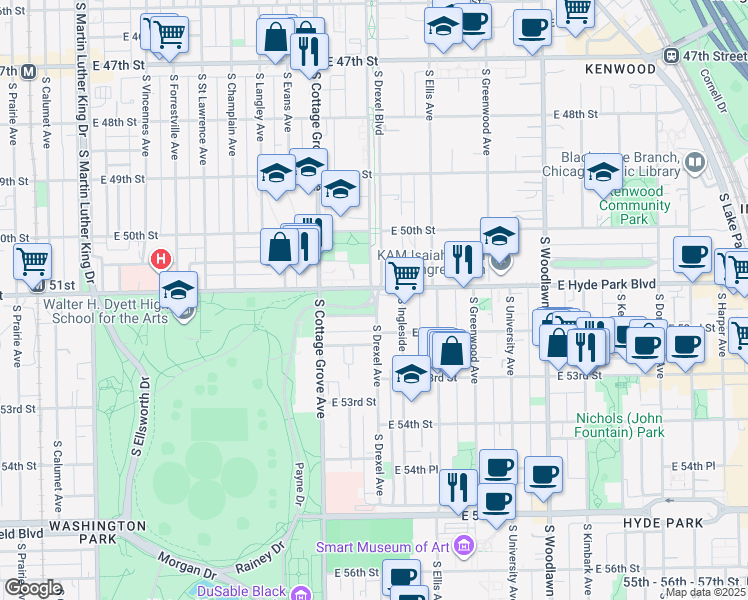 map of restaurants, bars, coffee shops, grocery stores, and more near in Chicago