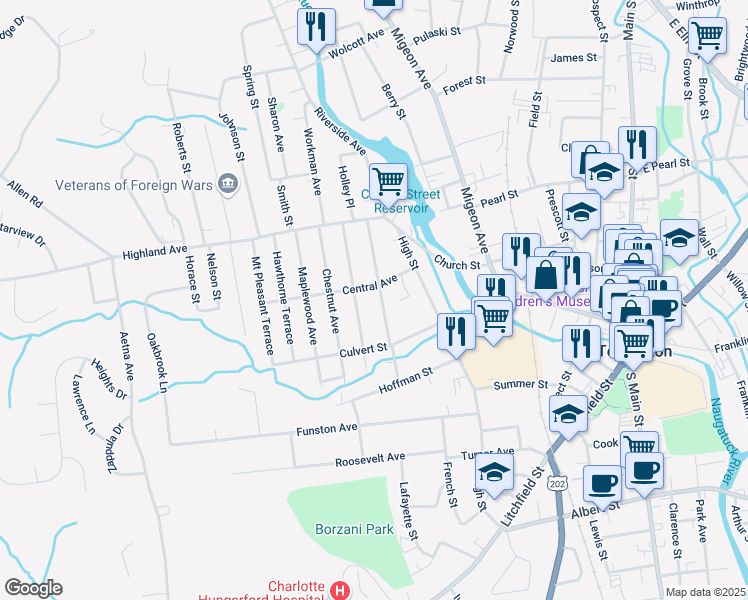 map of restaurants, bars, coffee shops, grocery stores, and more near 126 Washington Avenue in Torrington