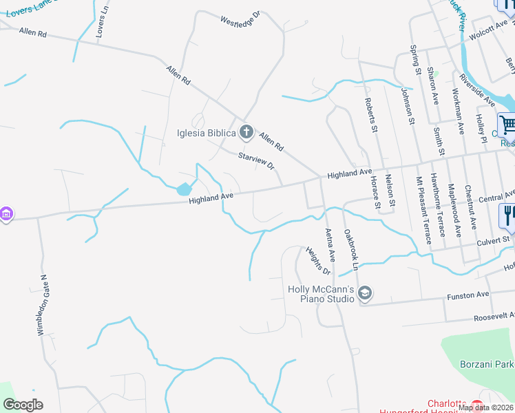 map of restaurants, bars, coffee shops, grocery stores, and more near 29 Ford Lane in Torrington