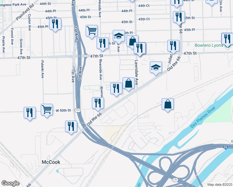 map of restaurants, bars, coffee shops, grocery stores, and more near 4904 Grand Avenue in McCook