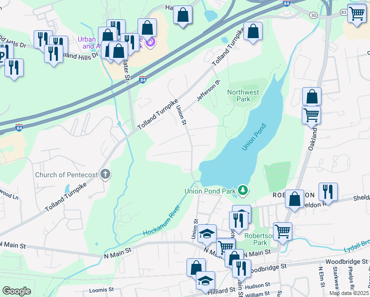 map of restaurants, bars, coffee shops, grocery stores, and more near 11 Rossetto Drive in Manchester