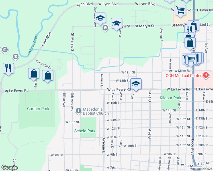 map of restaurants, bars, coffee shops, grocery stores, and more near 1705 Avenue K in Sterling
