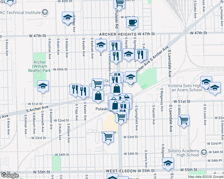 map of restaurants, bars, coffee shops, grocery stores, and more near 5018 S Archer Ave in Chicago