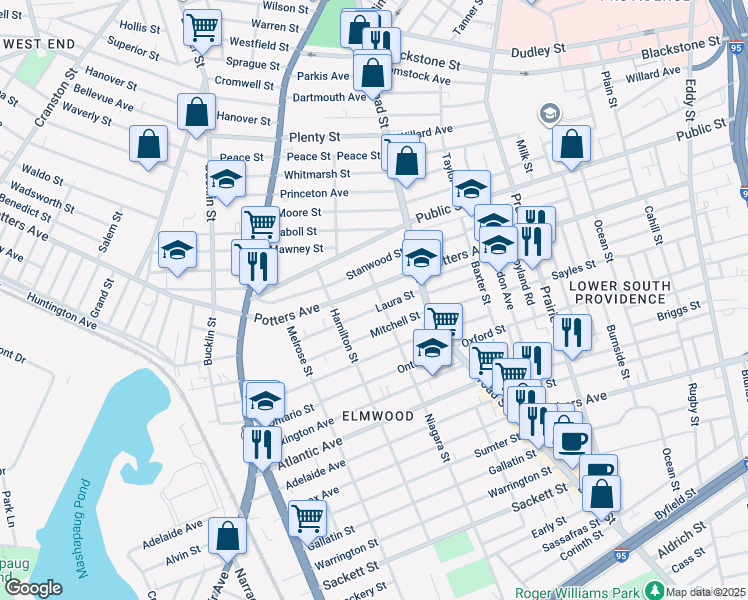 map of restaurants, bars, coffee shops, grocery stores, and more near 51 Niagara Street in Providence