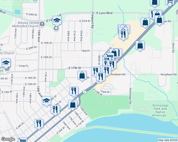 map of restaurants, bars, coffee shops, grocery stores, and more near 707 Freeport Road in Sterling