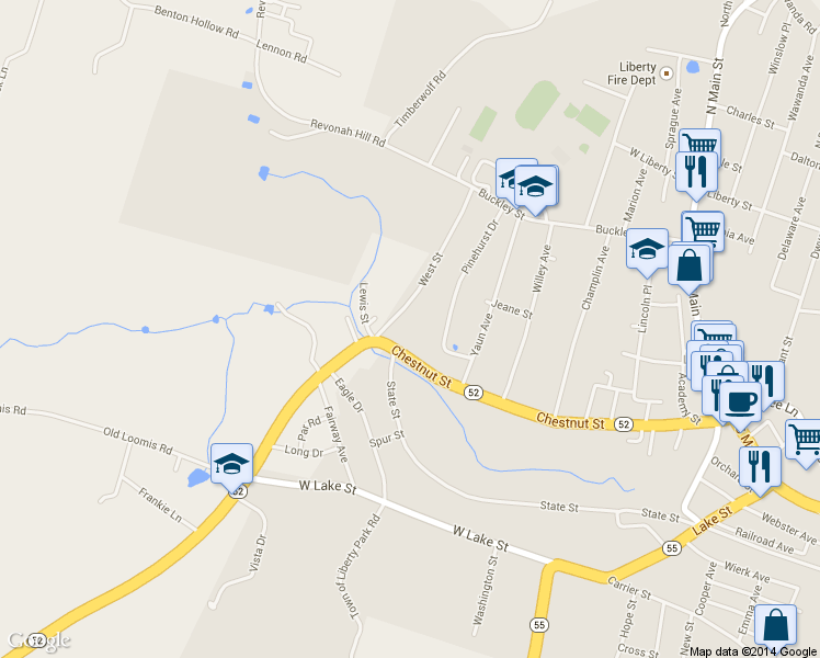 map of restaurants, bars, coffee shops, grocery stores, and more near 287 Chestnut St in Liberty