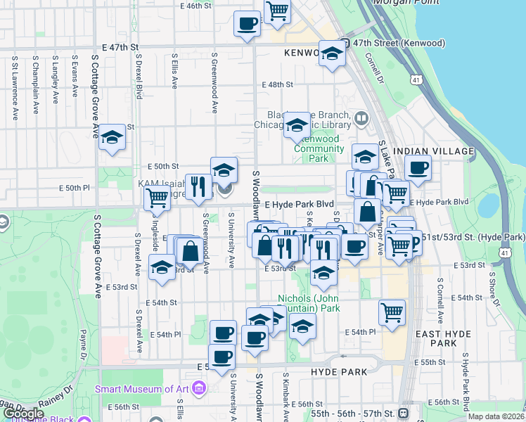 map of restaurants, bars, coffee shops, grocery stores, and more near in Chicago