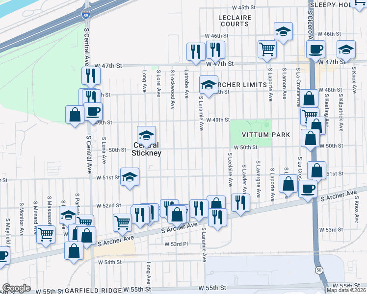 map of restaurants, bars, coffee shops, grocery stores, and more near 4958 Latrobe Avenue in Chicago