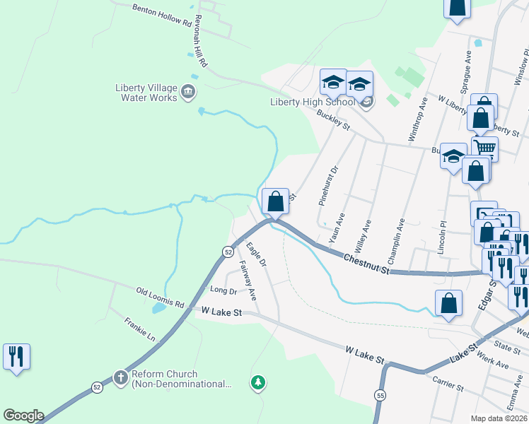 map of restaurants, bars, coffee shops, grocery stores, and more near 317 Chestnut Street in Liberty