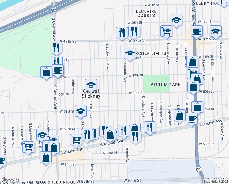 map of restaurants, bars, coffee shops, grocery stores, and more near 4958 Latrobe Avenue in Chicago