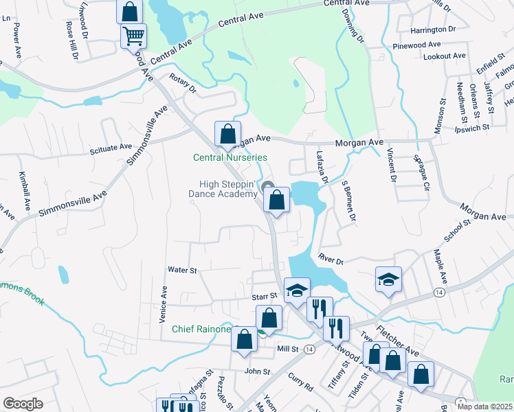 map of restaurants, bars, coffee shops, grocery stores, and more near 1074 Atwood Avenue in Johnston