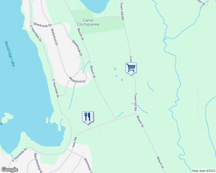 map of restaurants, bars, coffee shops, grocery stores, and more near 411 Beach Street in Goshen