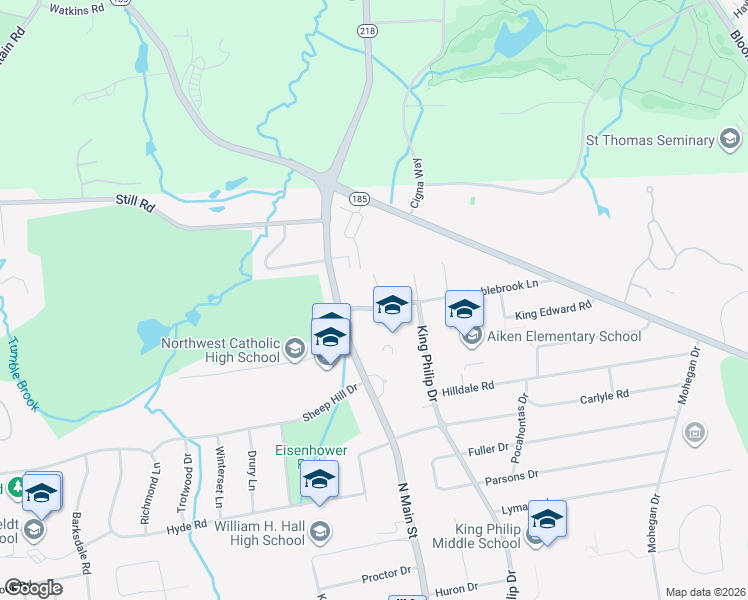 map of restaurants, bars, coffee shops, grocery stores, and more near 3 Old Field Road in West Hartford