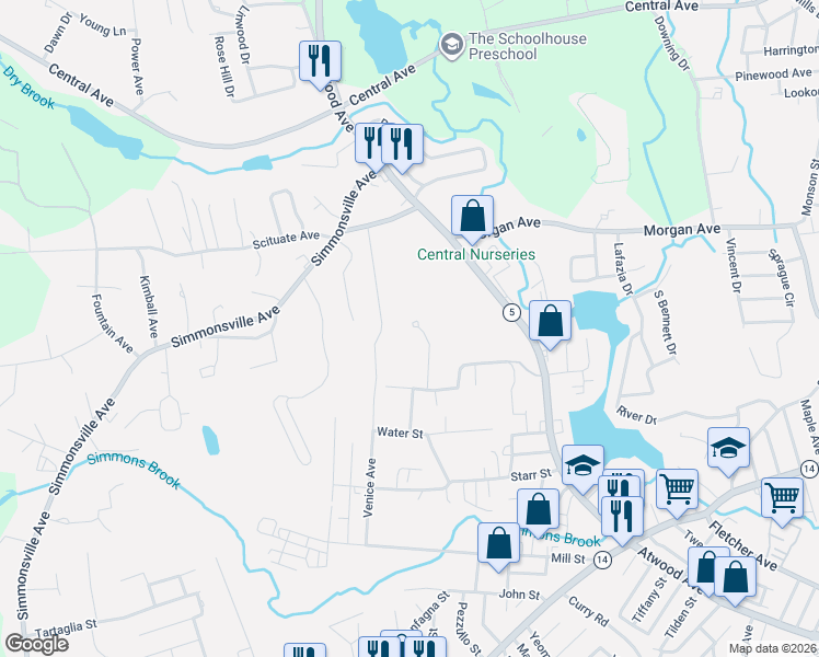 map of restaurants, bars, coffee shops, grocery stores, and more near 6 Pico Circle in Johnston