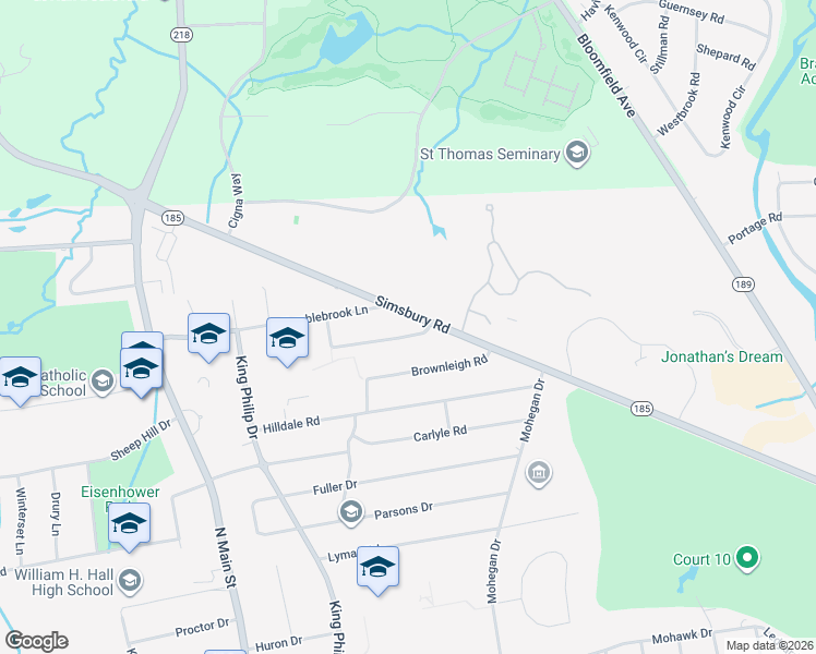 map of restaurants, bars, coffee shops, grocery stores, and more near 5 King Edward Road in West Hartford