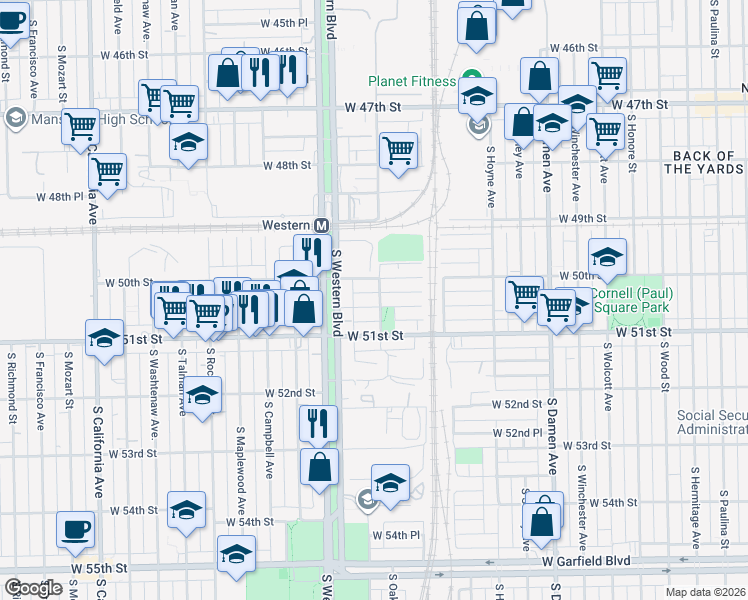 map of restaurants, bars, coffee shops, grocery stores, and more near in Chicago