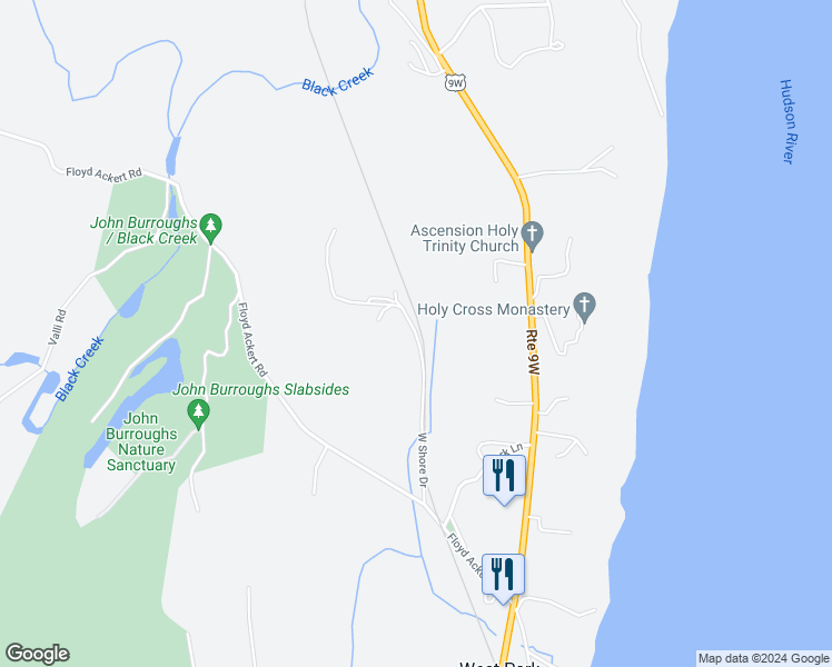 map of restaurants, bars, coffee shops, grocery stores, and more near West Shore Drive in Esopus