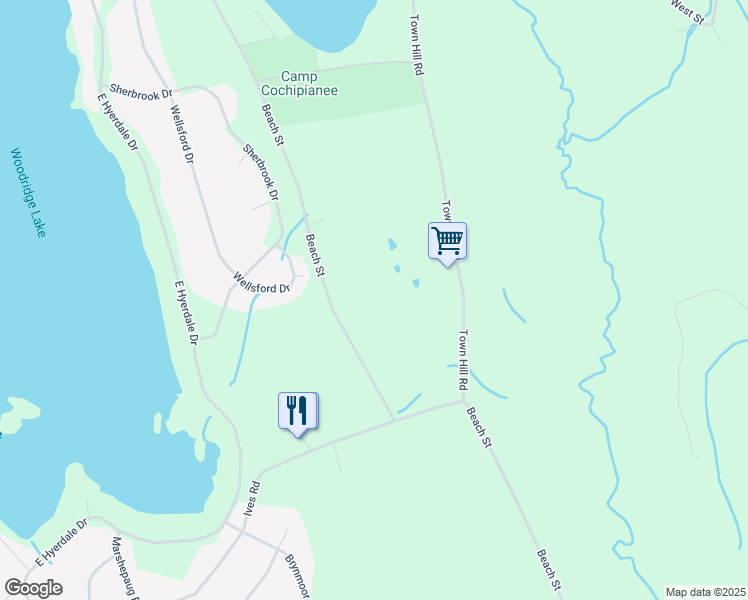 map of restaurants, bars, coffee shops, grocery stores, and more near 411 Beach Street in Goshen