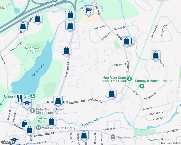 map of restaurants, bars, coffee shops, grocery stores, and more near 8 Rachel Road in Manchester