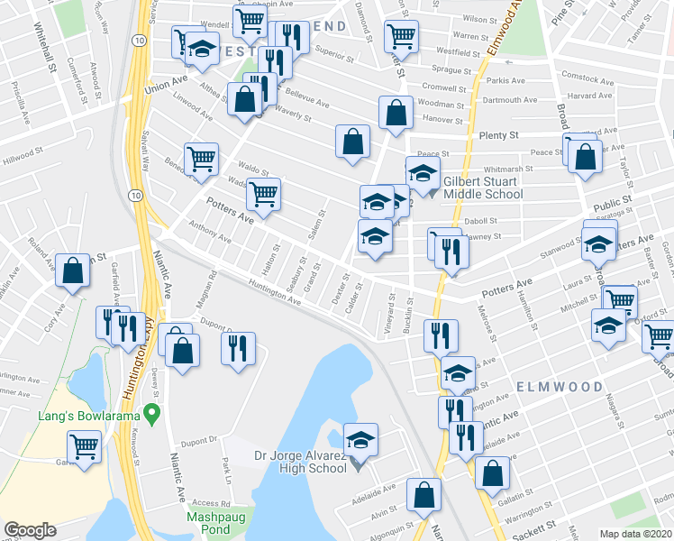 map of restaurants, bars, coffee shops, grocery stores, and more near 26 Plymouth Street in Providence