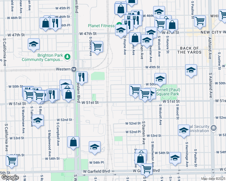 map of restaurants, bars, coffee shops, grocery stores, and more near 2255 West 50th Place in Chicago