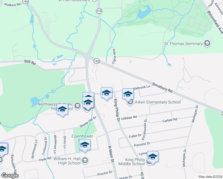 map of restaurants, bars, coffee shops, grocery stores, and more near 71 Tumblebrook Lane in West Hartford