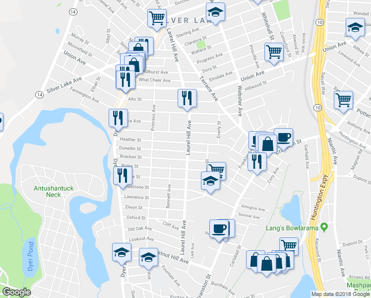 map of restaurants, bars, coffee shops, grocery stores, and more near 465 Laurel Hill Avenue in Cranston