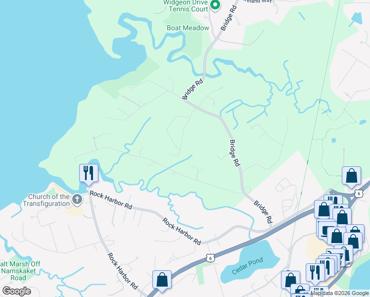 map of restaurants, bars, coffee shops, grocery stores, and more near 290 Windjammer Lane in Eastham