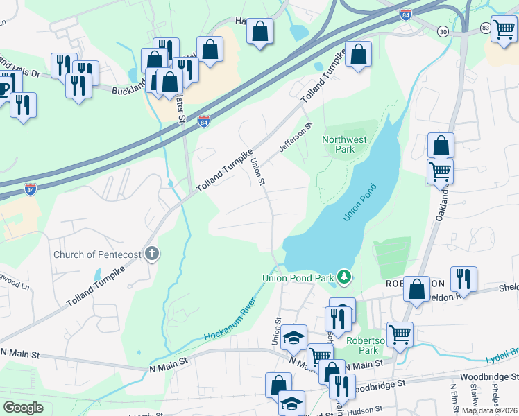 map of restaurants, bars, coffee shops, grocery stores, and more near 11 Rossetto Drive in Manchester